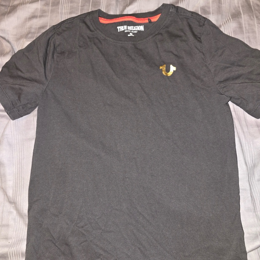 True Religion Black Tee with Gold Emblem